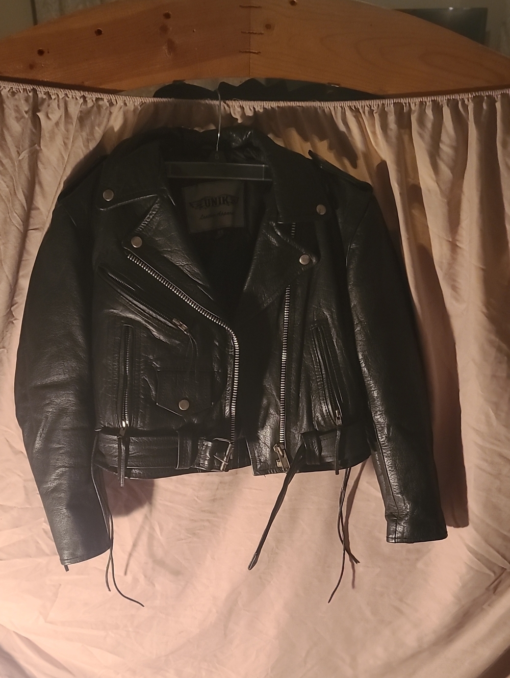 Unik Black Leather Moto Jacket with Silver Hardware